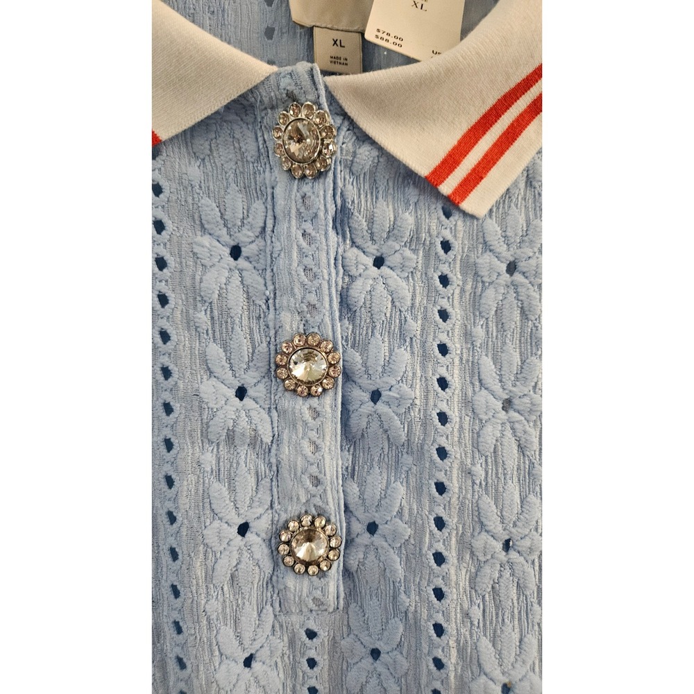 NWT Girlhoodcore Maeve Anthropologie Light Blue Pointelle Knit PoloButton Top XL - Picture 3 of 6
